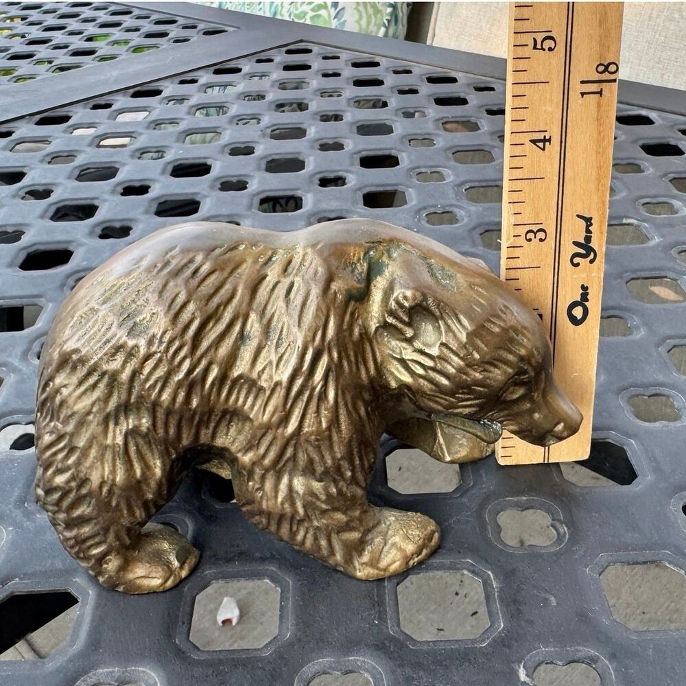 Vintage Solid Brass Bear Figurine Heavy Cast Wildlife Cabin Lodge Decor 5.5” - Picture 8 of 9